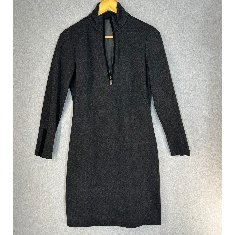 J. McLaughlin‎ Bedford Charcoal Grey Mock Neck 1/4 Zip Sheath Dress Size Small